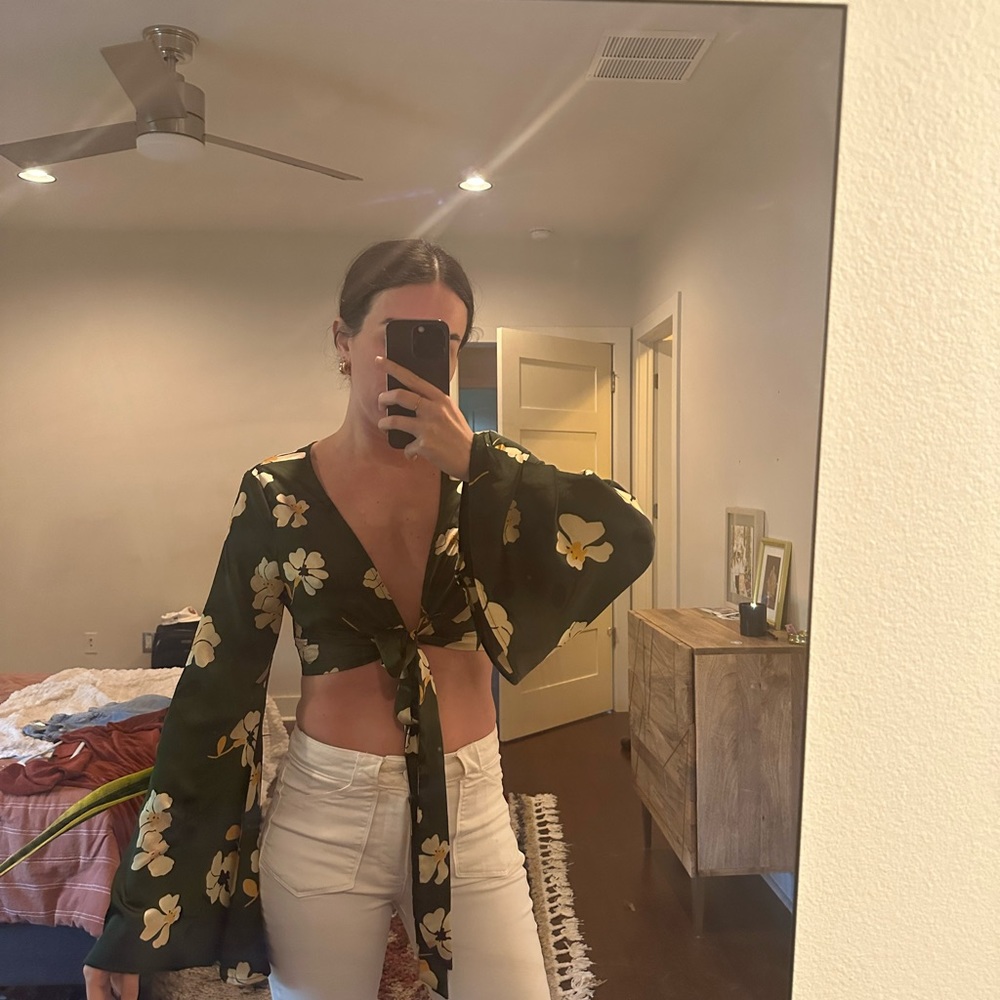 Crop floral green top